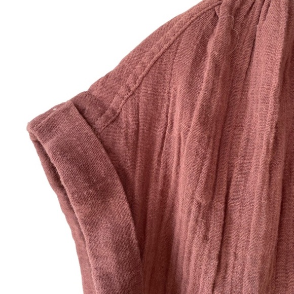 Japna Cap Sleeve Tank Top Button Up Warm Brown Loose Fit Front Tie Women Size M - Picture 5 of 10